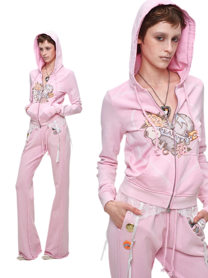 Washed Zip Hoodie Set
