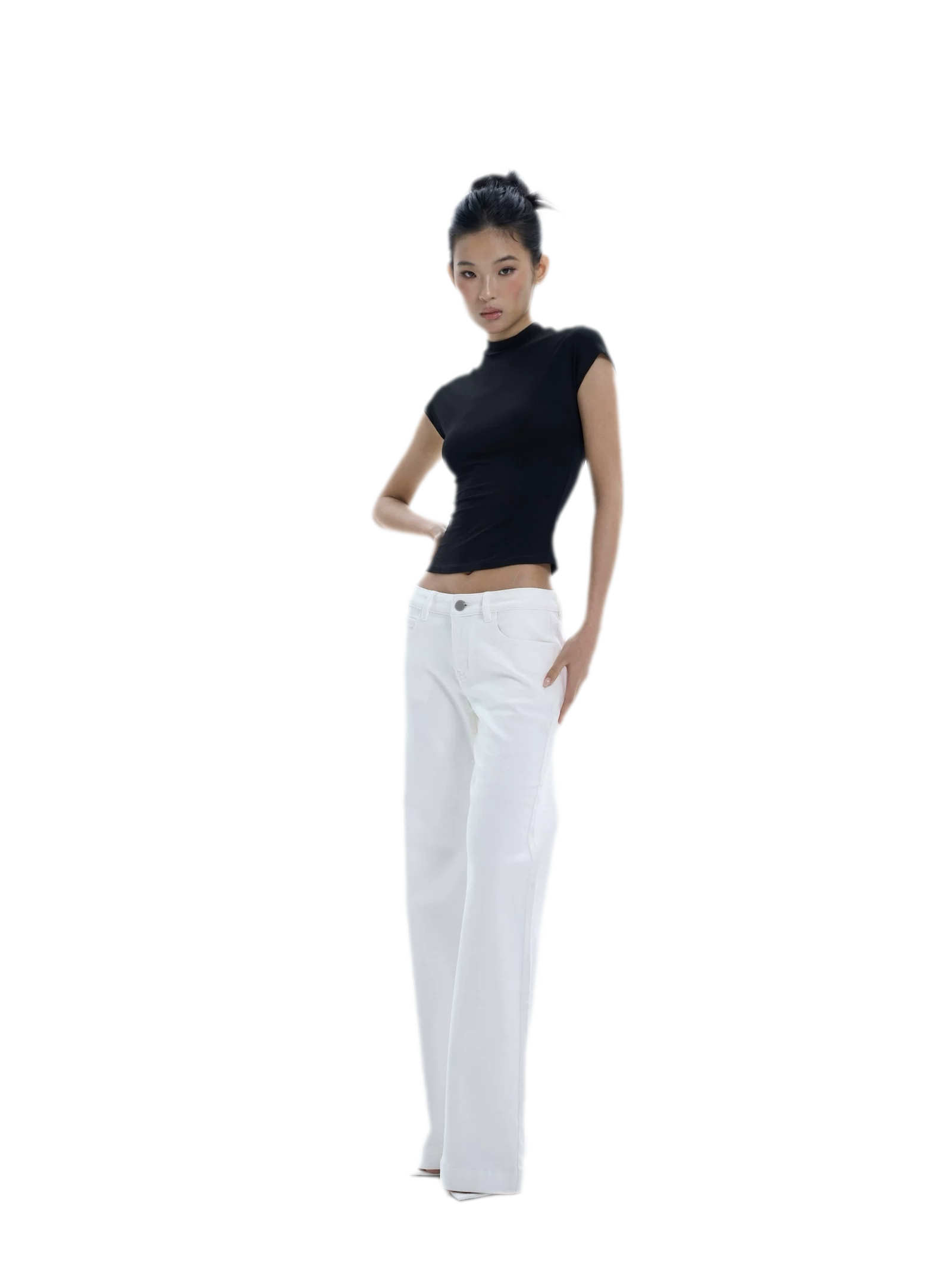 Low-Rise Straight-Leg White Jeans