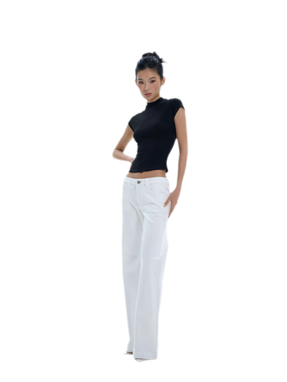 Low-Rise Straight-Leg White Jeans