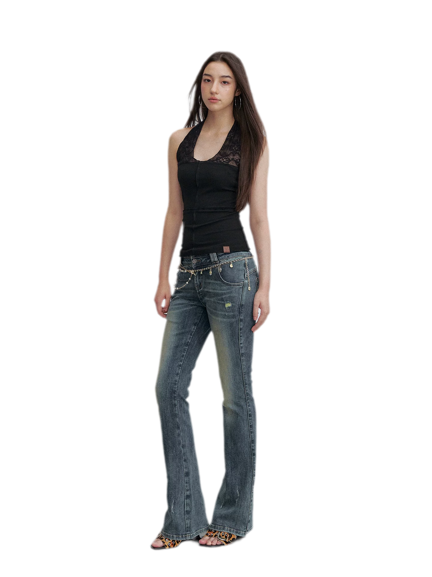 Washed Whisker Flared Jeans