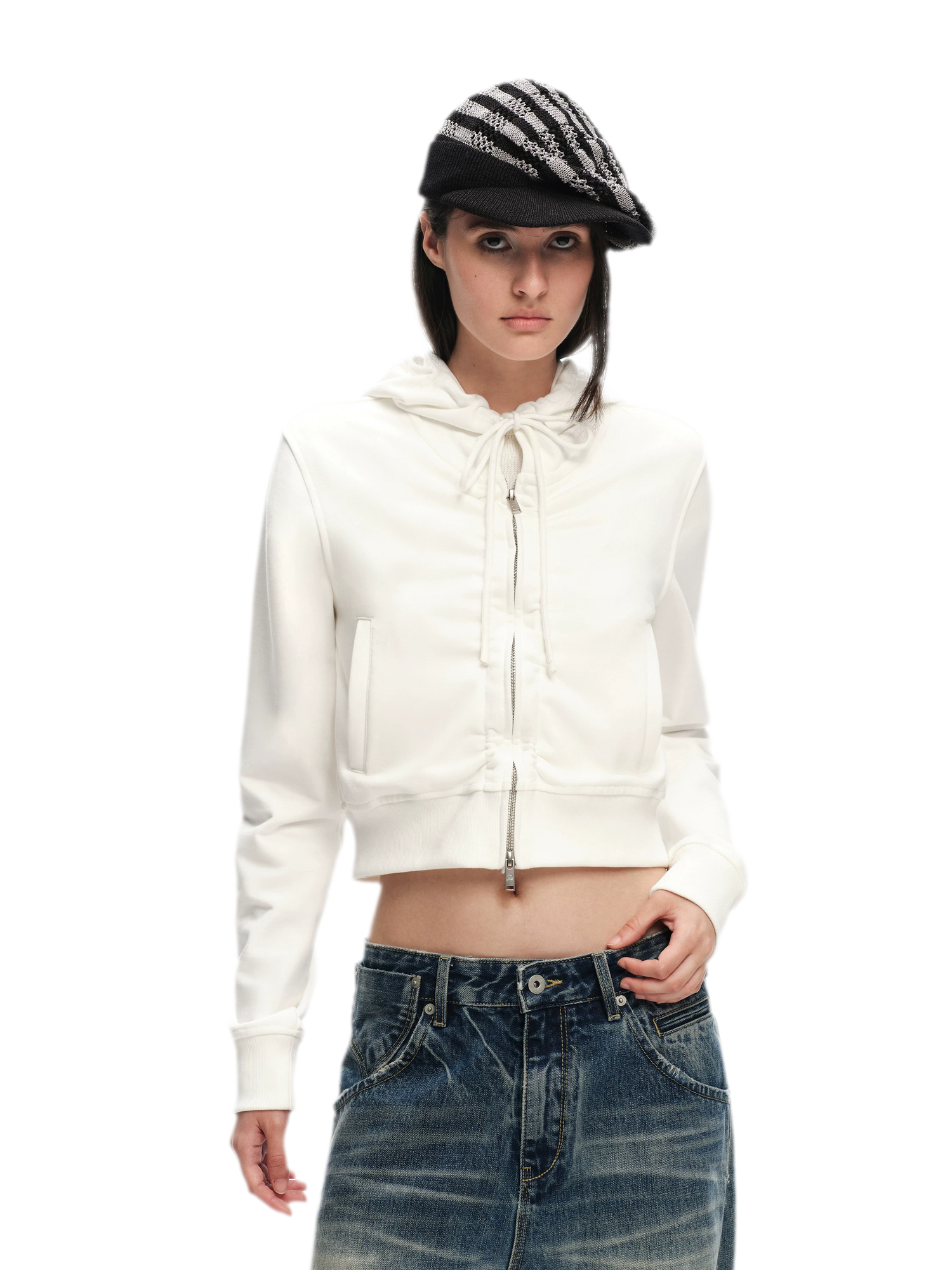 Textured Cropped Hooded Jacket