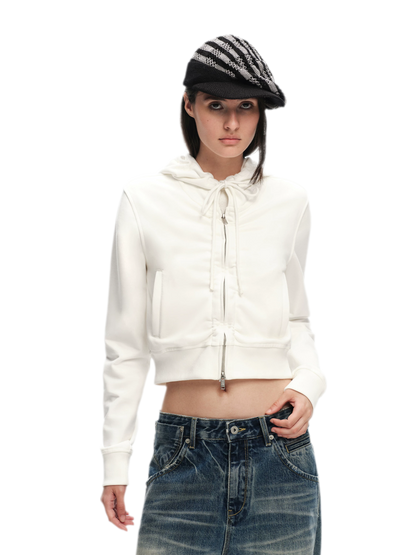 Textured Cropped Hooded Jacket