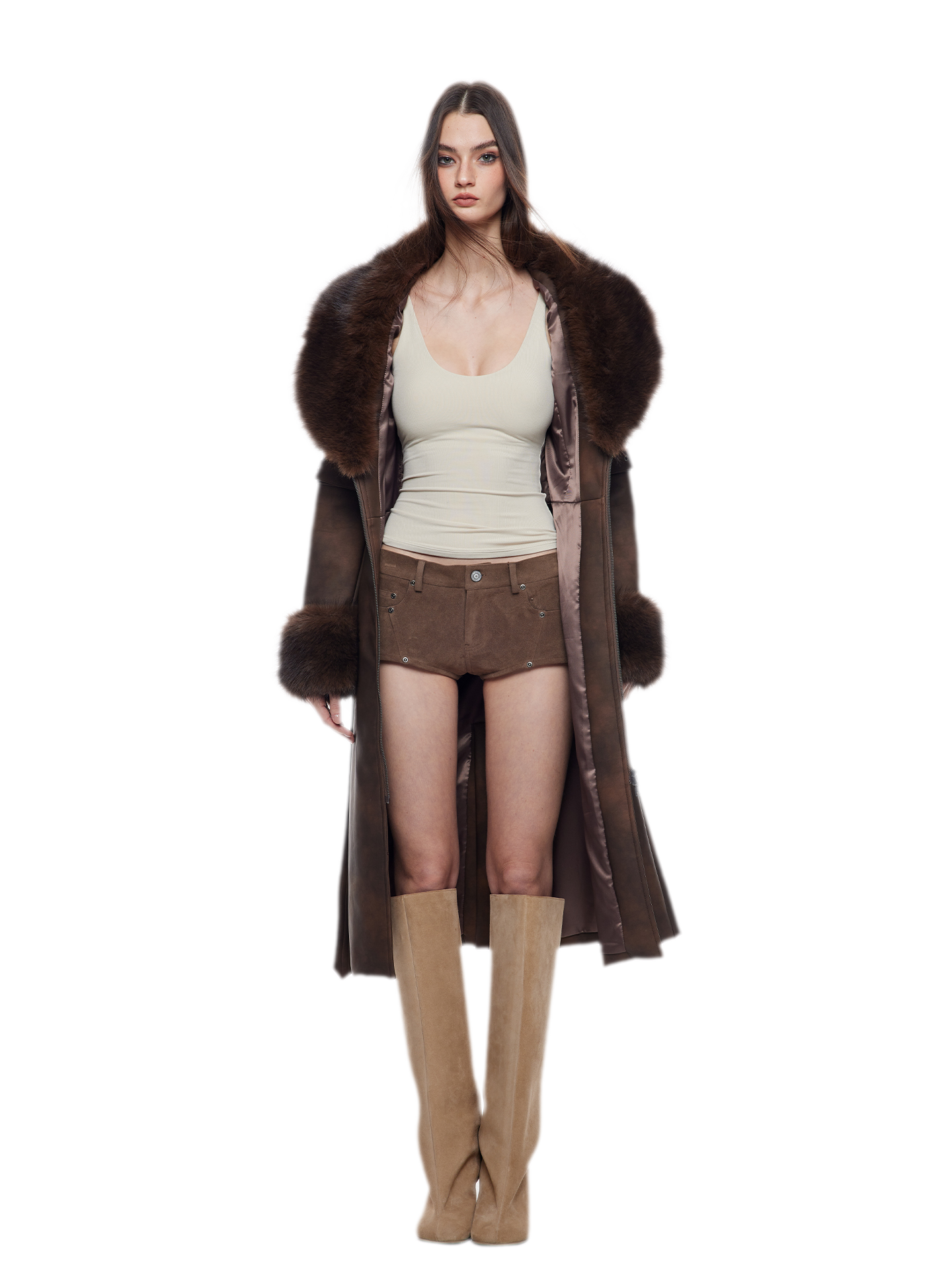 Suede-Effect Low-Rise Shorts