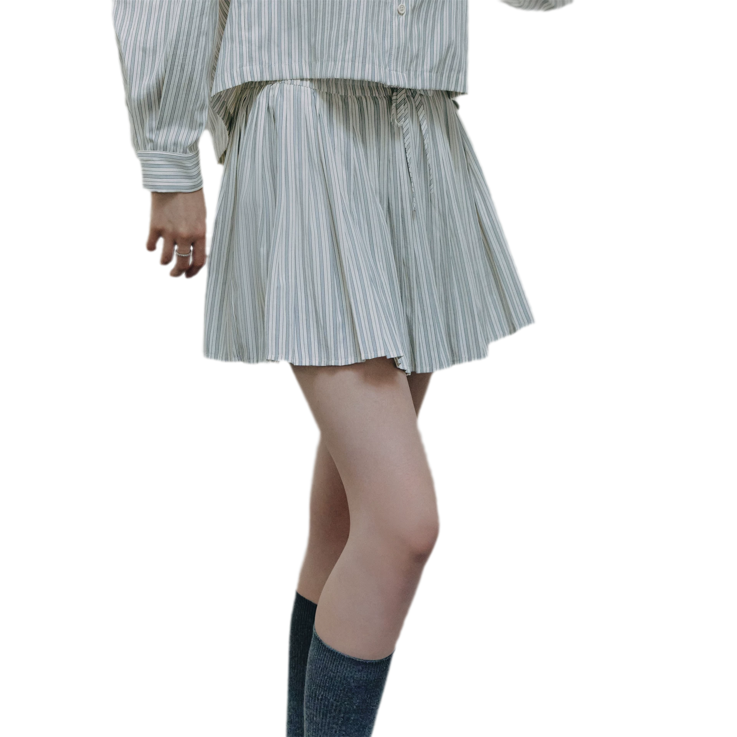 Striped Cropped Shirt Skirt Set