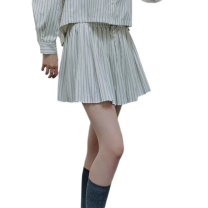 Striped Cropped Shirt Skirt Set
