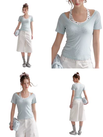 Blue V-Neck Slim Fit Short Sleeve T-Shirt