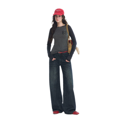 Washed Low-Rise Straight-Leg Jeans