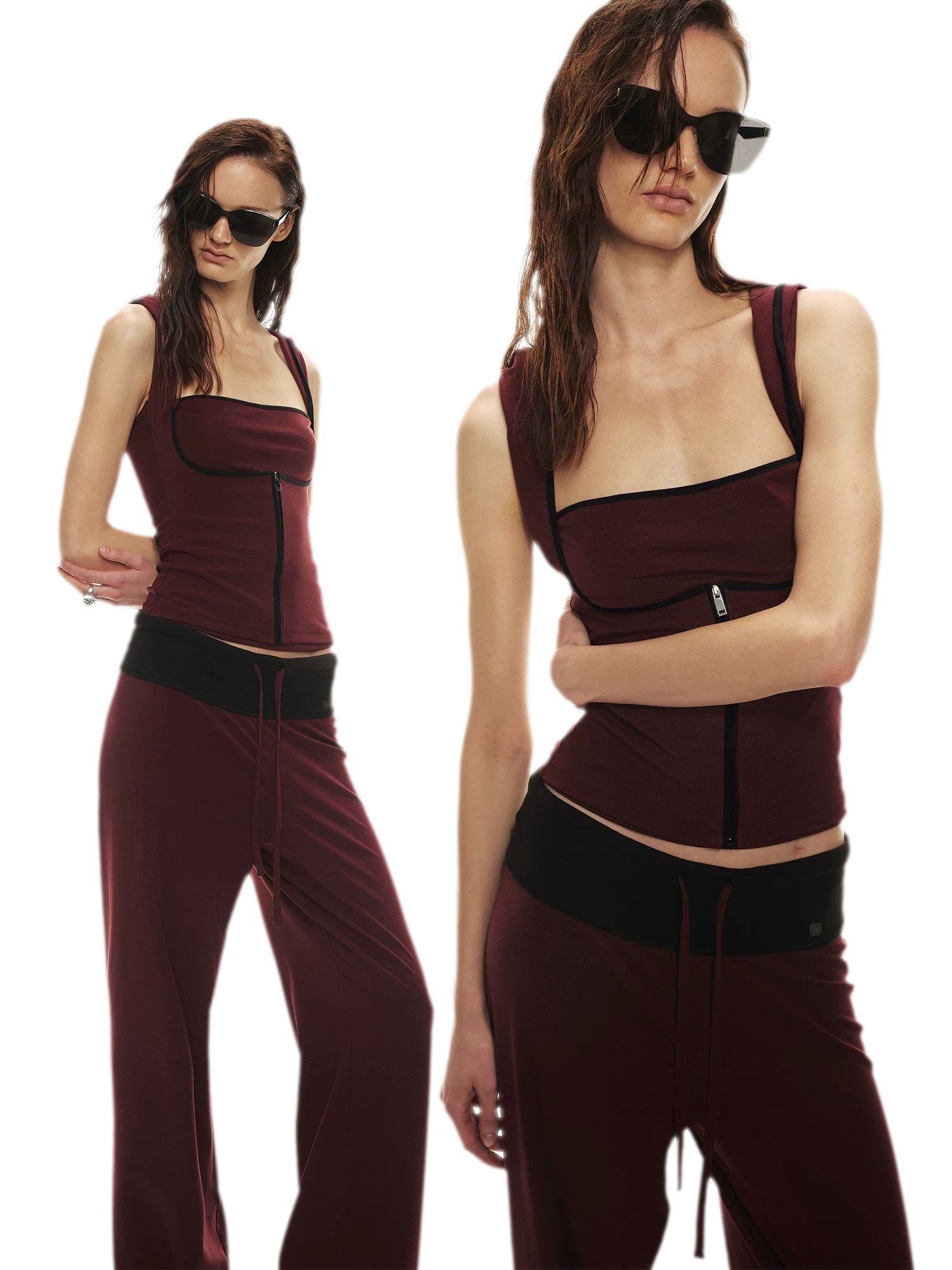Tencel Knit Two-Piece Hoodie Vest &amp; Drawstring Pants