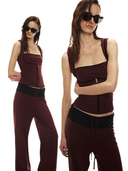 Tencel Knit Two-Piece Hoodie Vest &amp; Drawstring Pants
