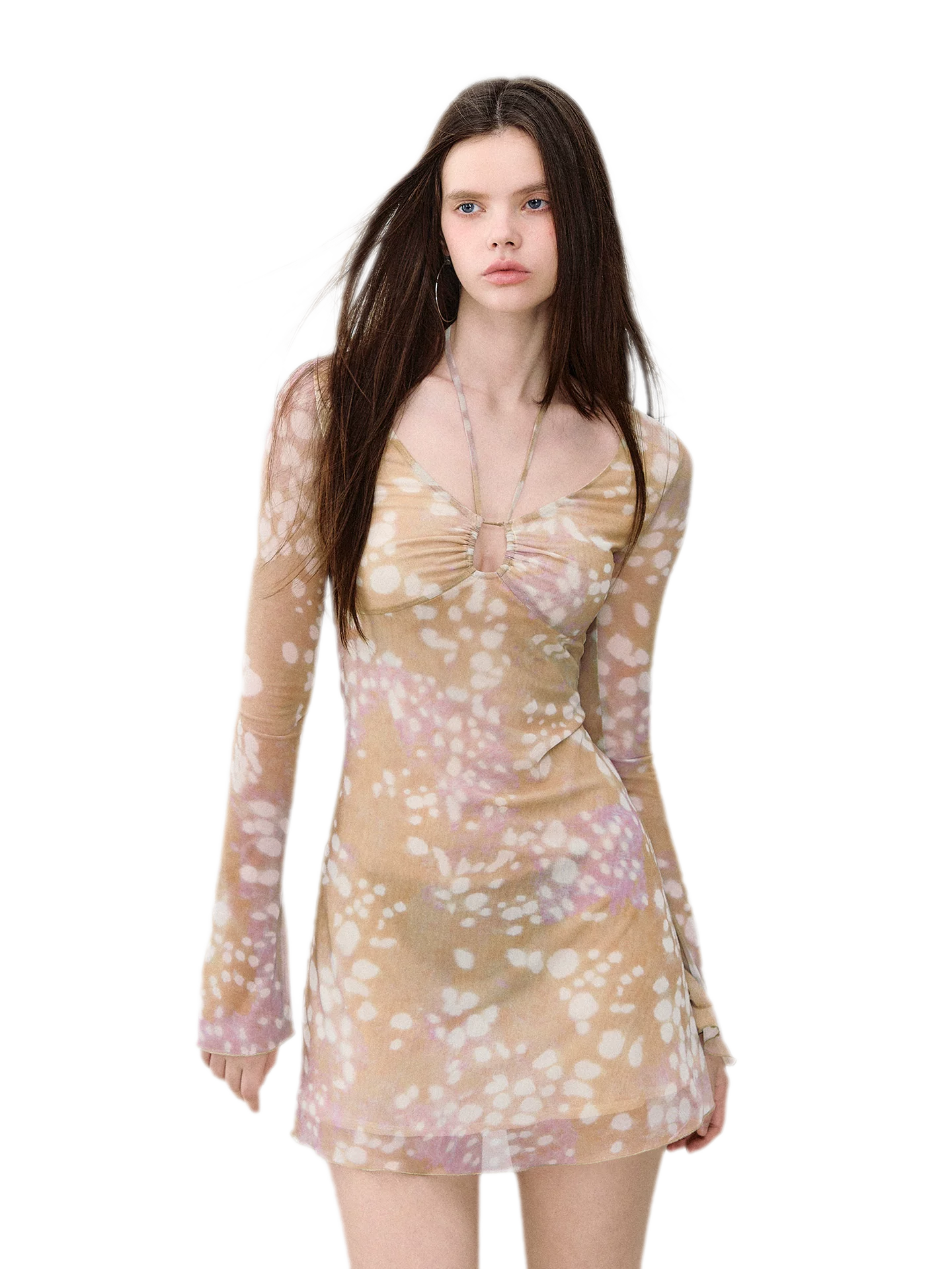 Deer Print Lace Halter Dress