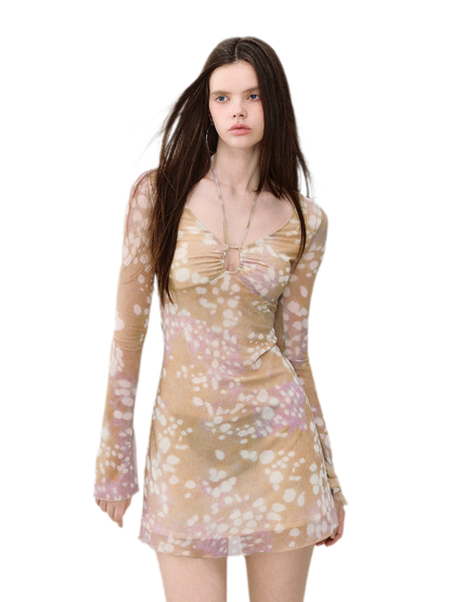 Deer Print Lace Halter Dress