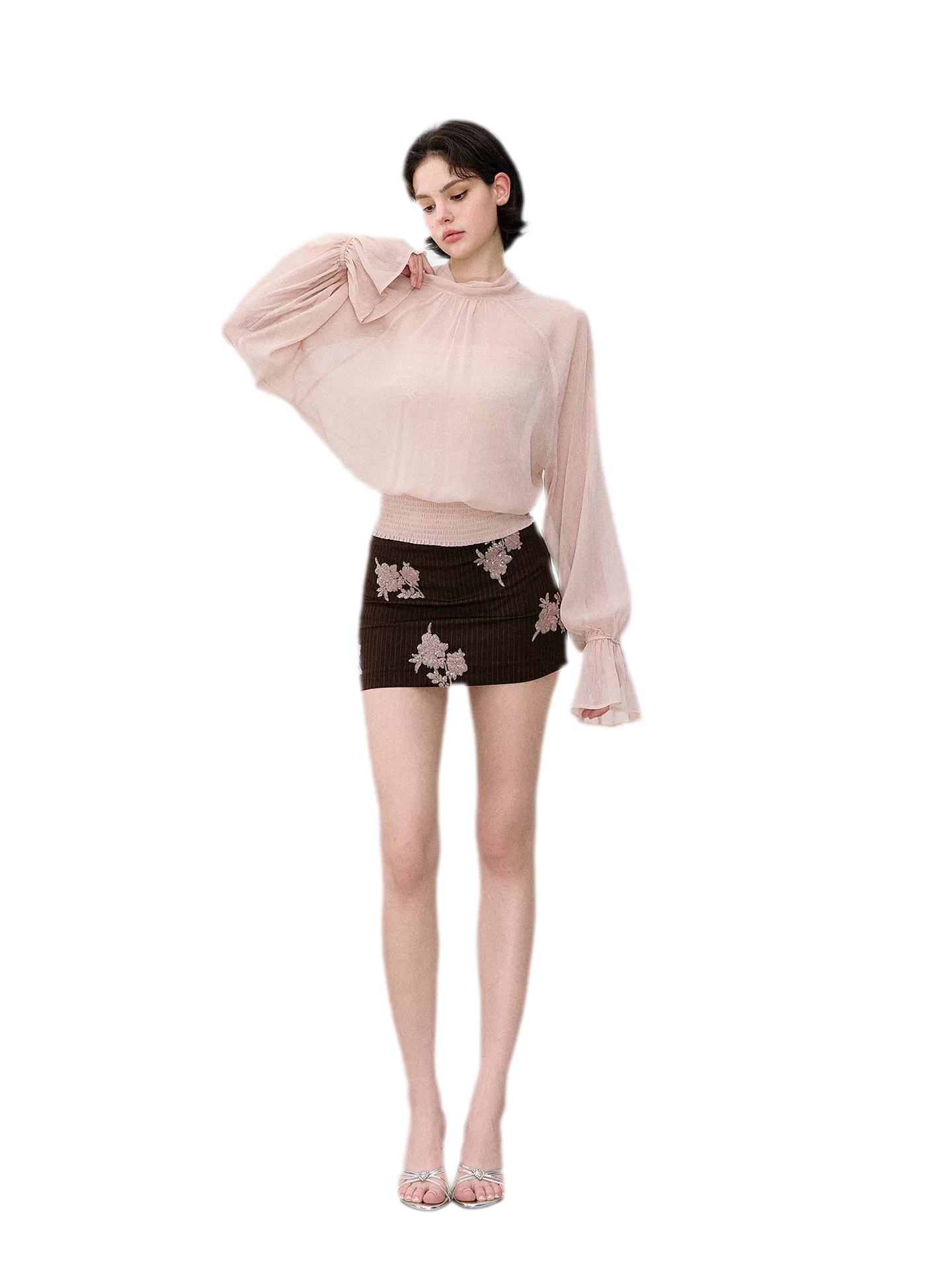 Sequin Floral Pinstripe Skirt