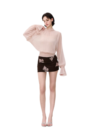 Sequin Floral Pinstripe Skirt