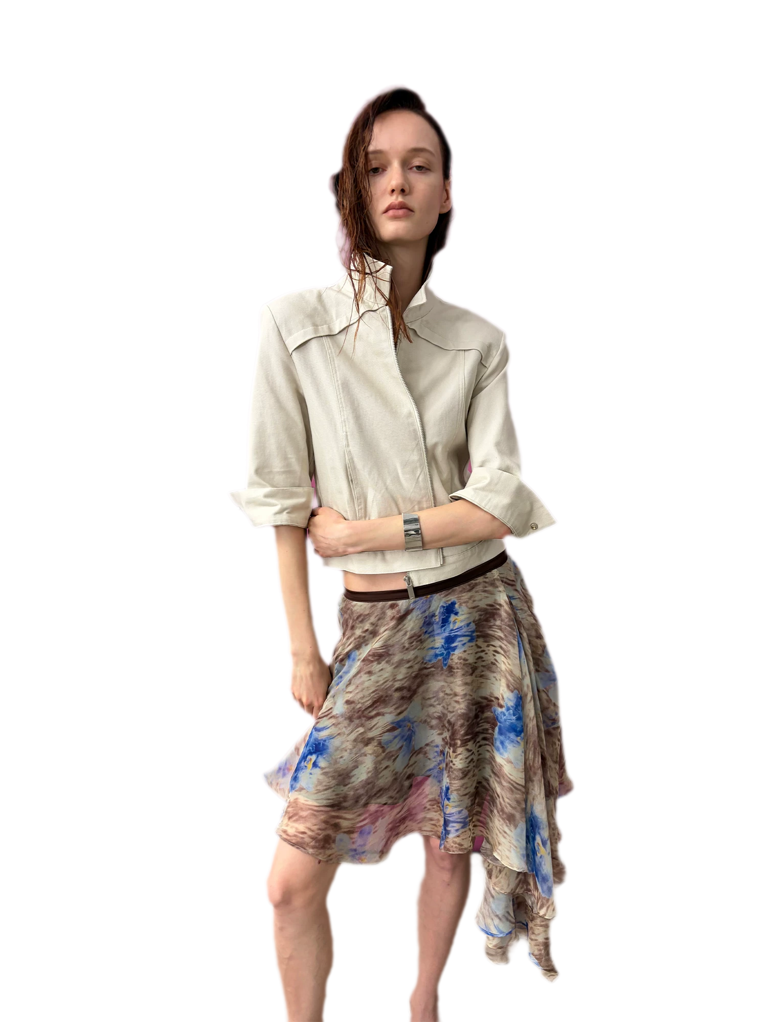 Printed Irregular Hem Chiffon Skirt