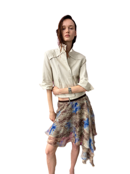 Printed Irregular Hem Chiffon Skirt