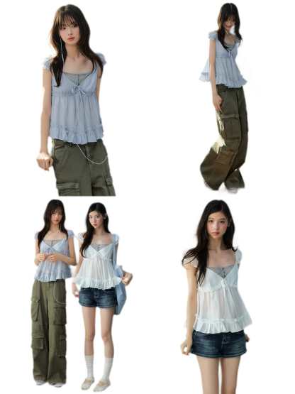 Korean Style Lace Spliced Doll Blouse