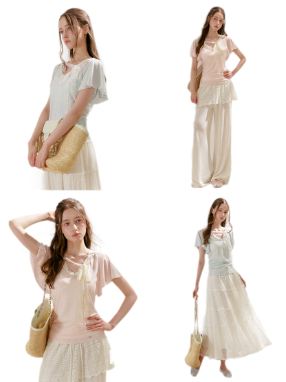 Snowflake Tencel Linen Lace T-shirt