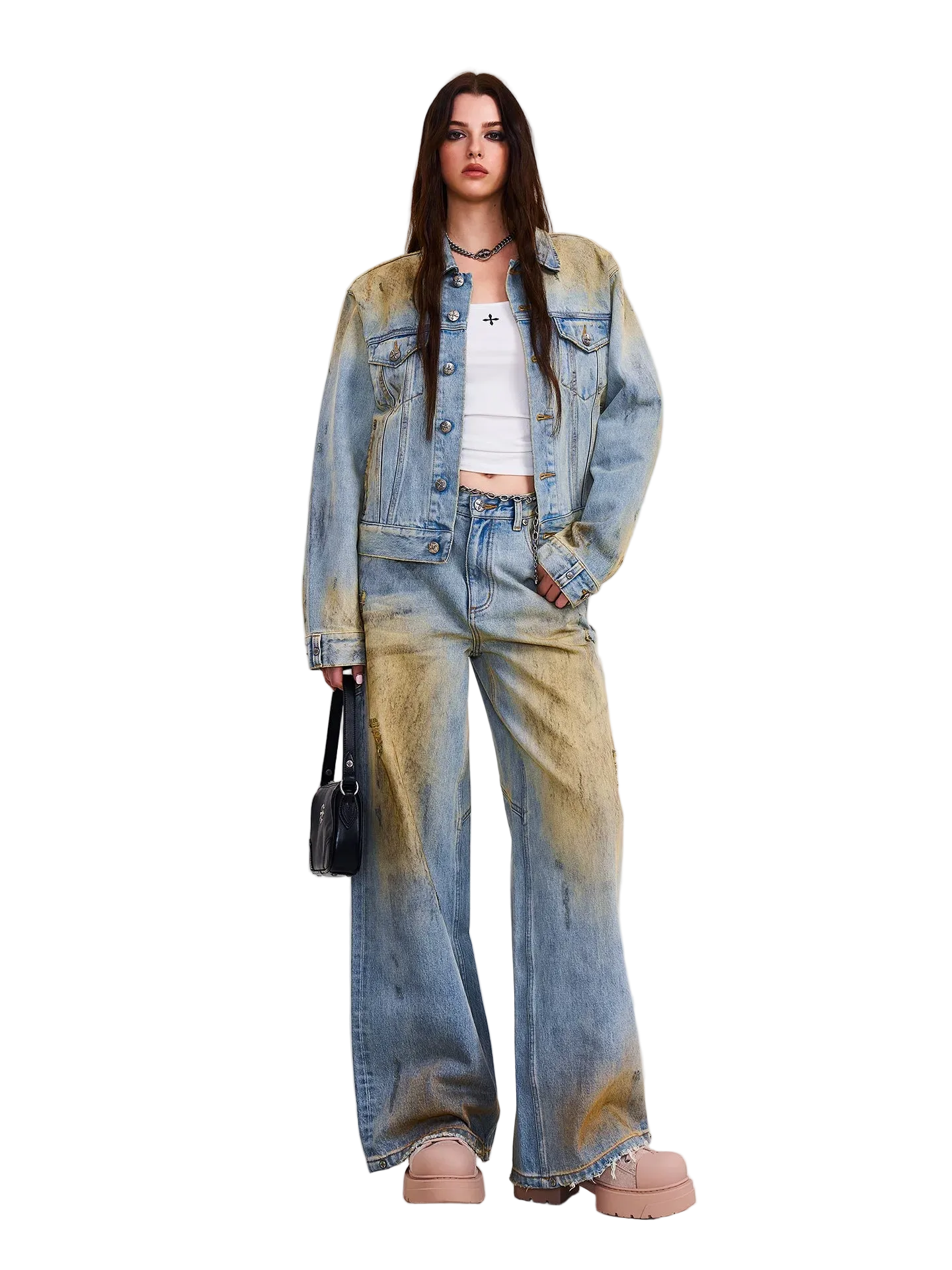 Cross Statue Desert Wide-Leg Jeans