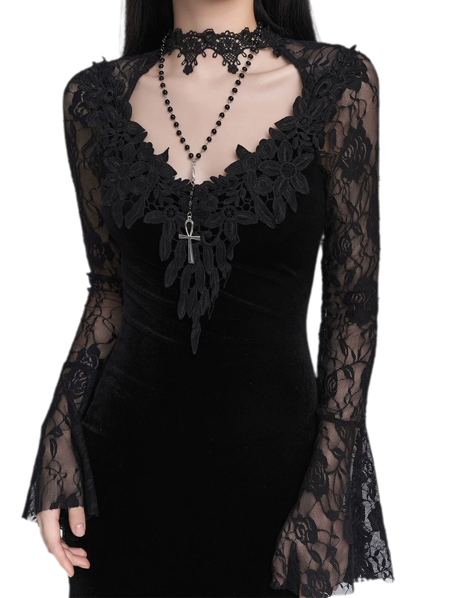 Lace-Sleeve Mermaid Gothic Dress