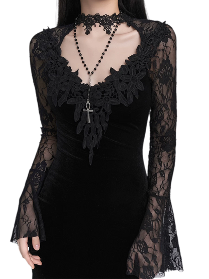 Lace-Sleeve Mermaid Gothic Dress