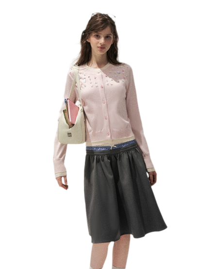 Hand Beaded Colorblock Knit Cardigan
