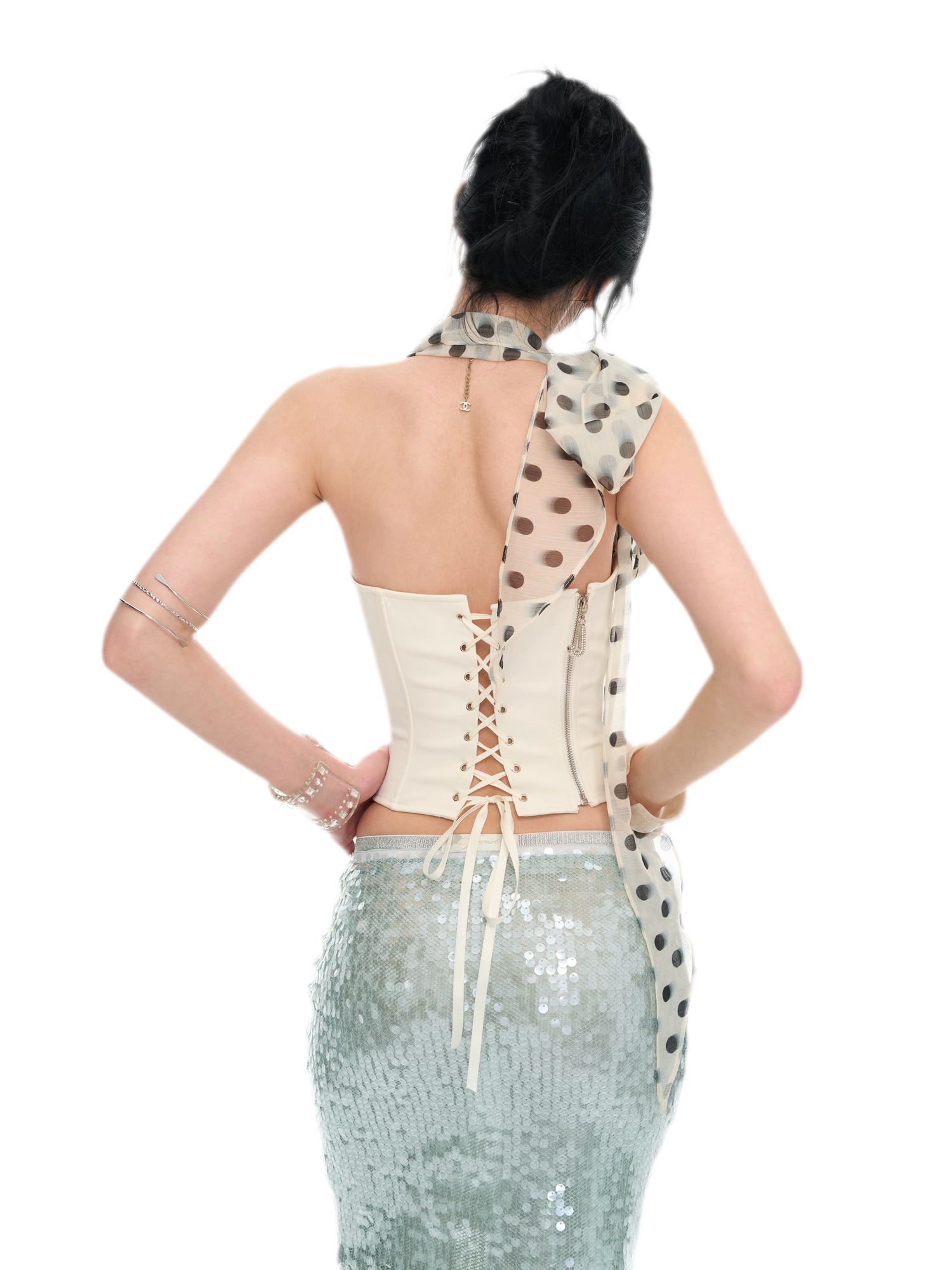 White Polka Dot Chiffon Corset