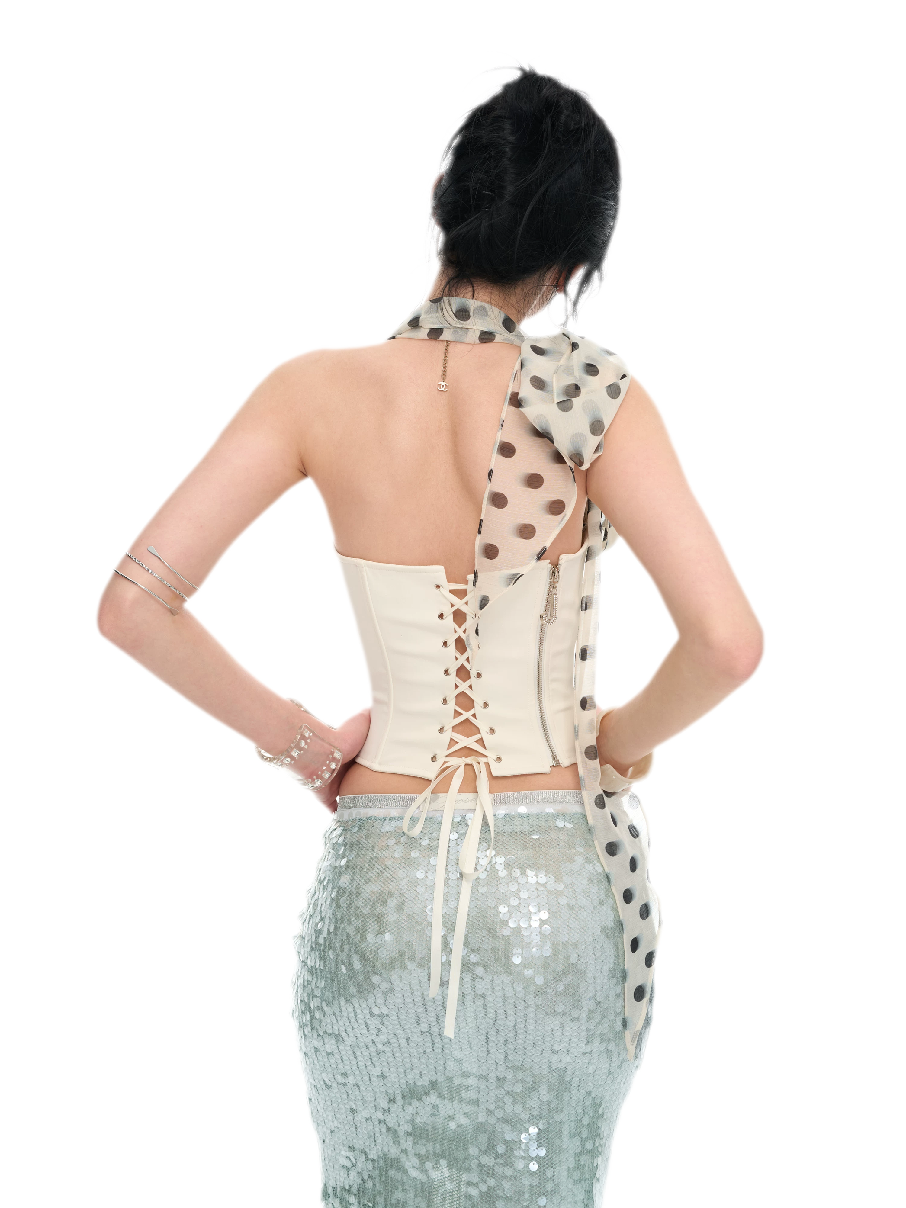 White Polka Dot Chiffon Corset