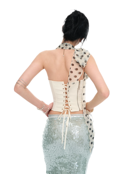 White Polka Dot Chiffon Corset