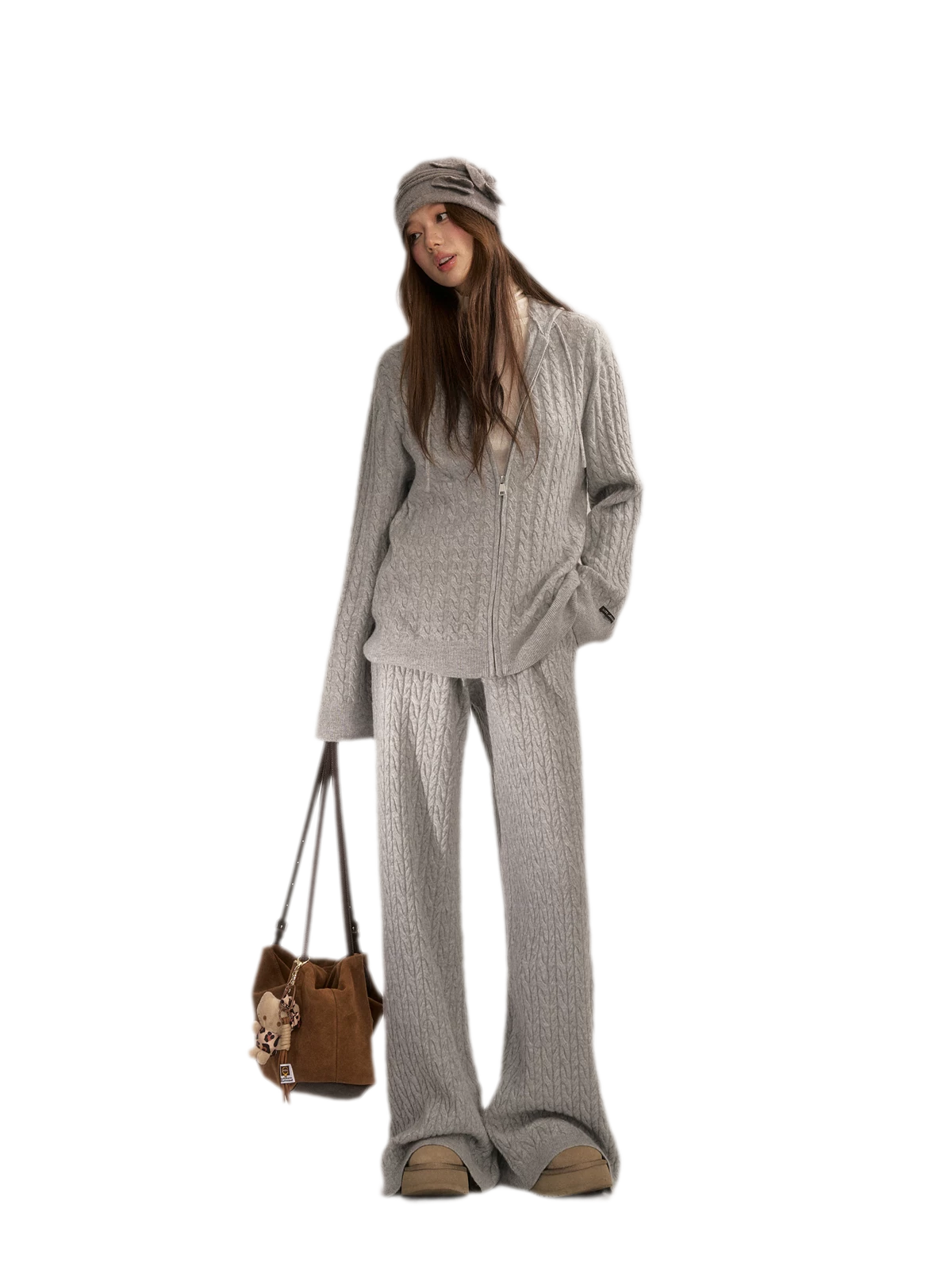 Wool-Blend Cable-Knit Hooded Set