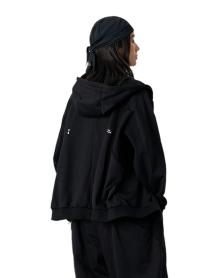 Ribbed Panel Hooded Zip Jacket