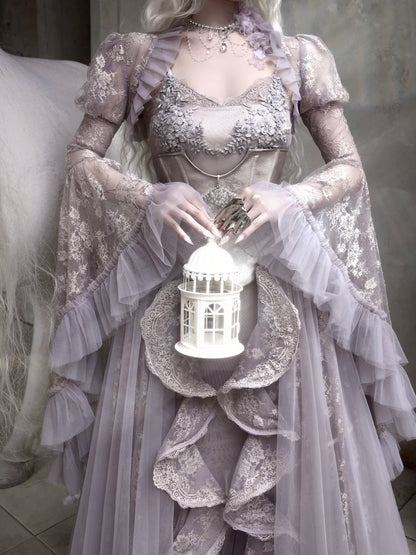 Sheer Lace Puff-Sleeve Capelet