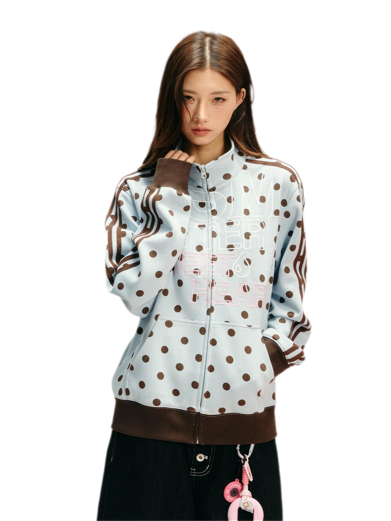 Custom Polka-Dot Stand-Collar Sweatshirt