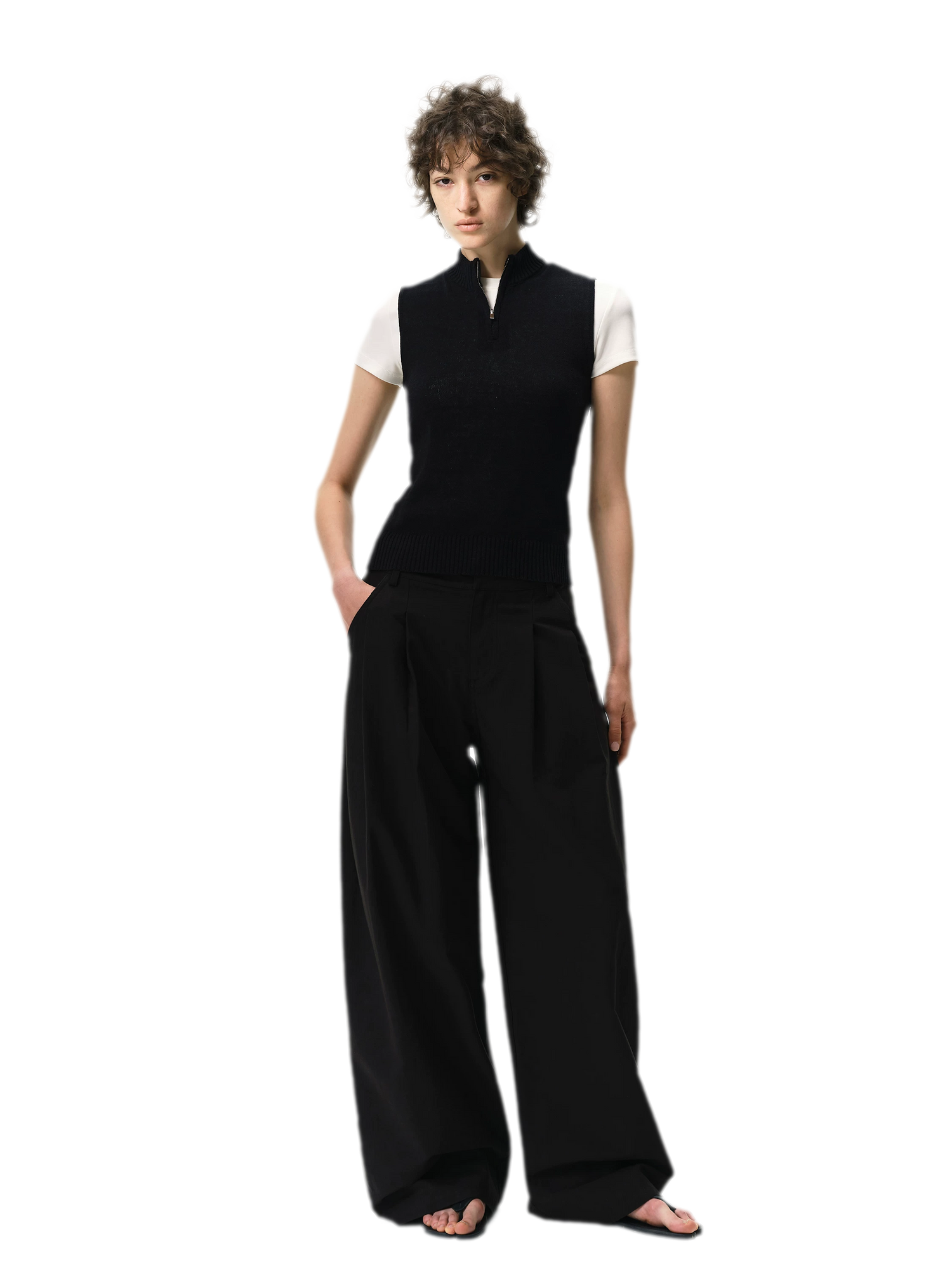 Curved Linen-Blend Pants
