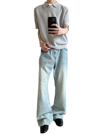 Washed Bootcut Raw-Denim Jeans