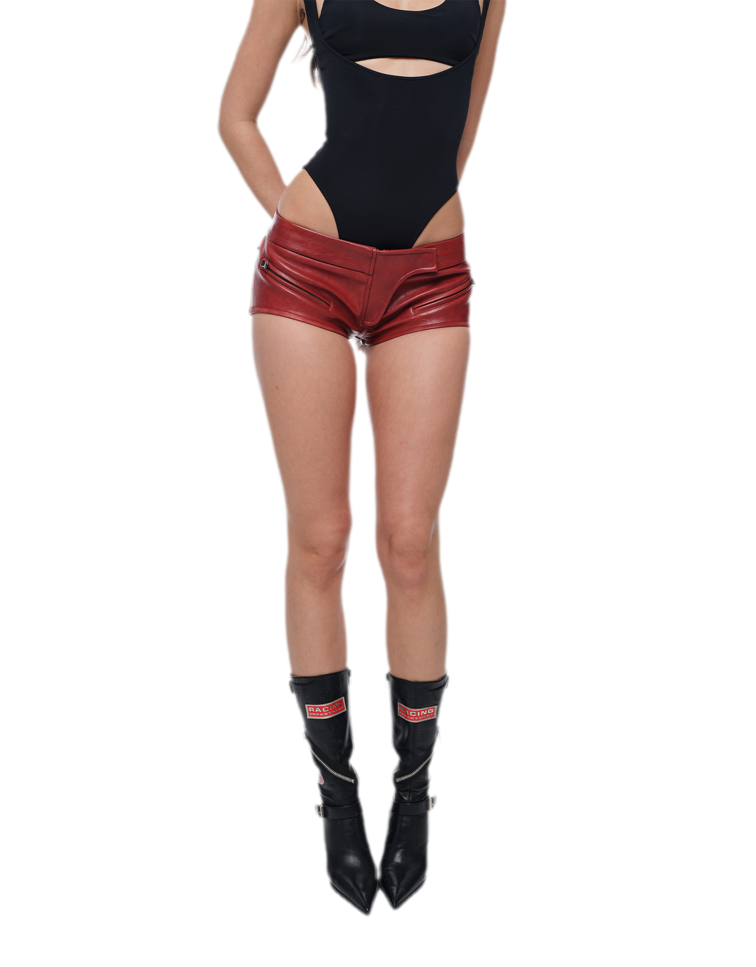 Red Waxed Low-Rise Shorts