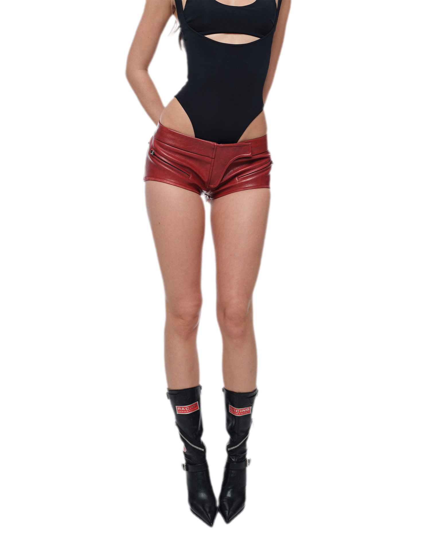 Red Waxed Low-Rise Shorts