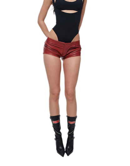 Red Waxed Low-Rise Shorts