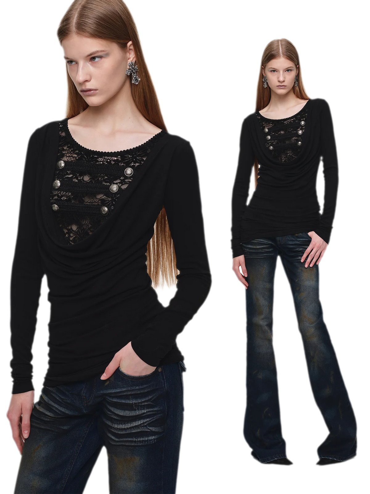 Velvet Lace Cowlneck Dress
