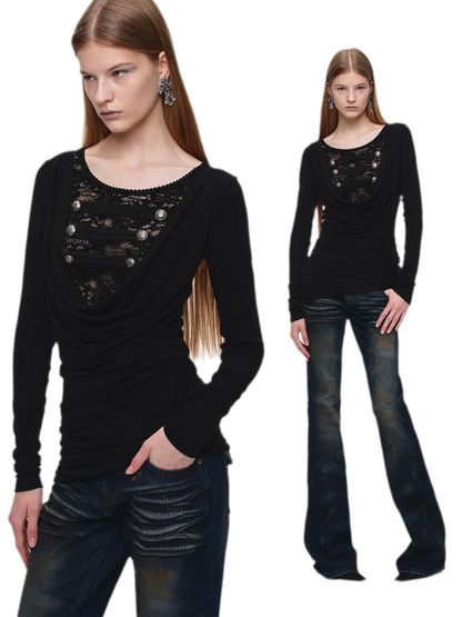 Velvet Lace Cowlneck Dress