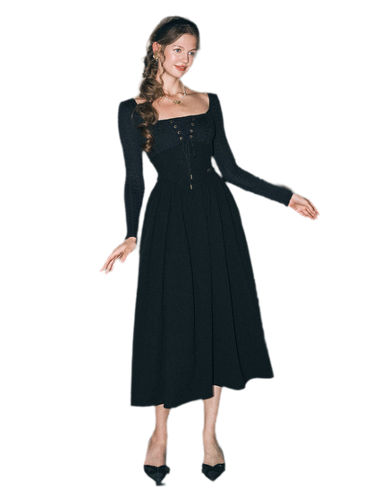 Stretch Lace-Up A-Line Dress