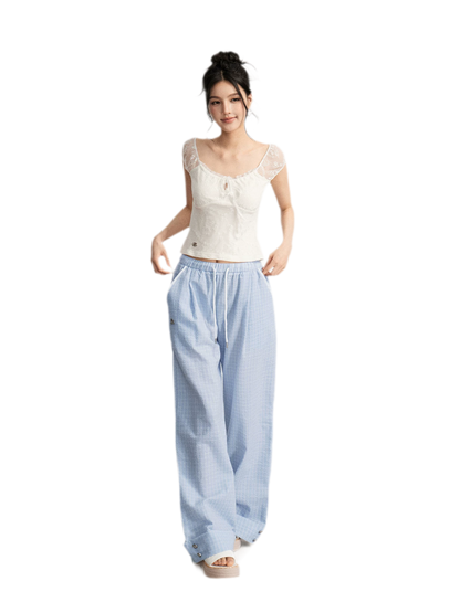 Plaid Wide-Leg Trousers