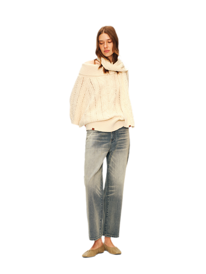 Pull asymétrique en maille torsadée