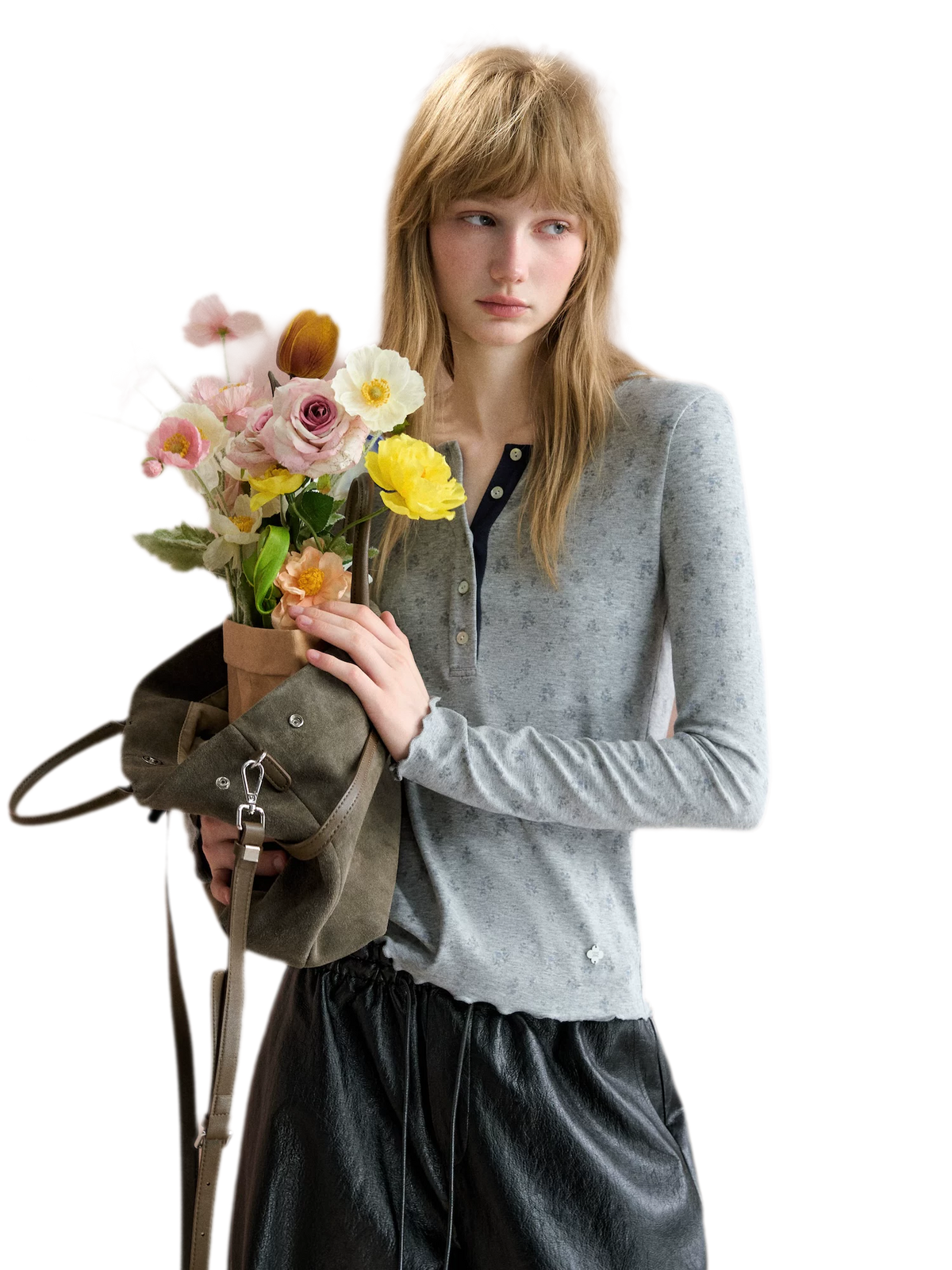 Floral Lettuce Edge Henley Tee
