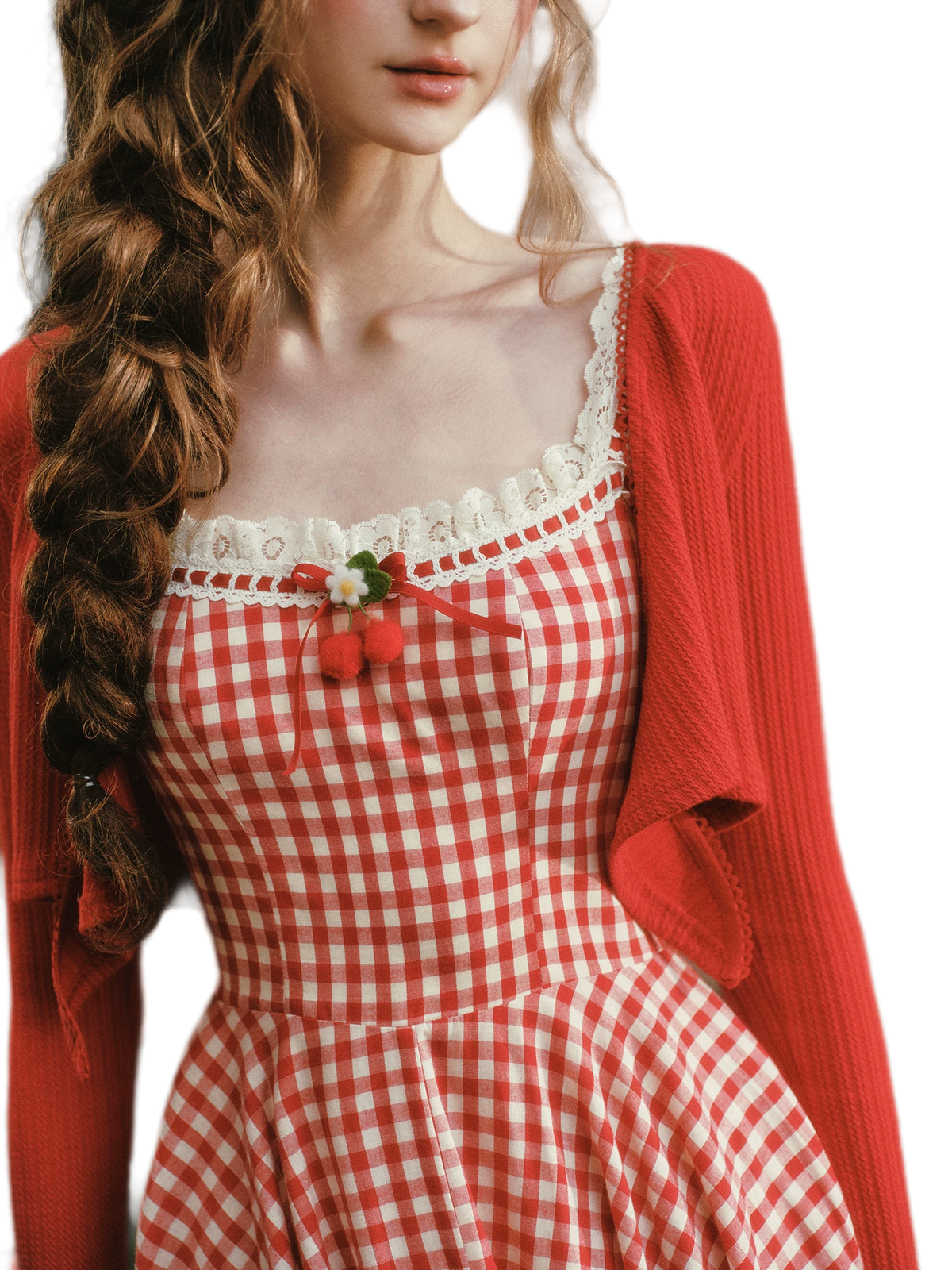 Gingham Lace Trim Dress
