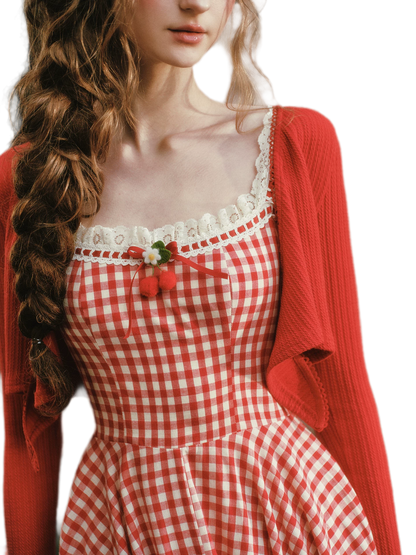 Gingham Lace Trim Dress