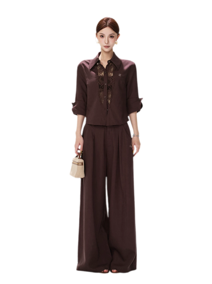 Textured Wide-Leg Linen Trousers