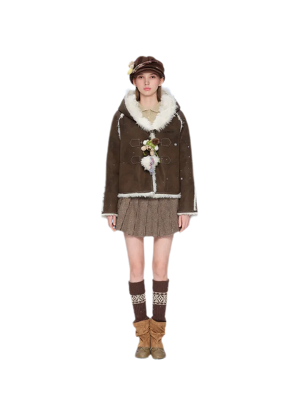 Veste courte réversible en fausse fourrure