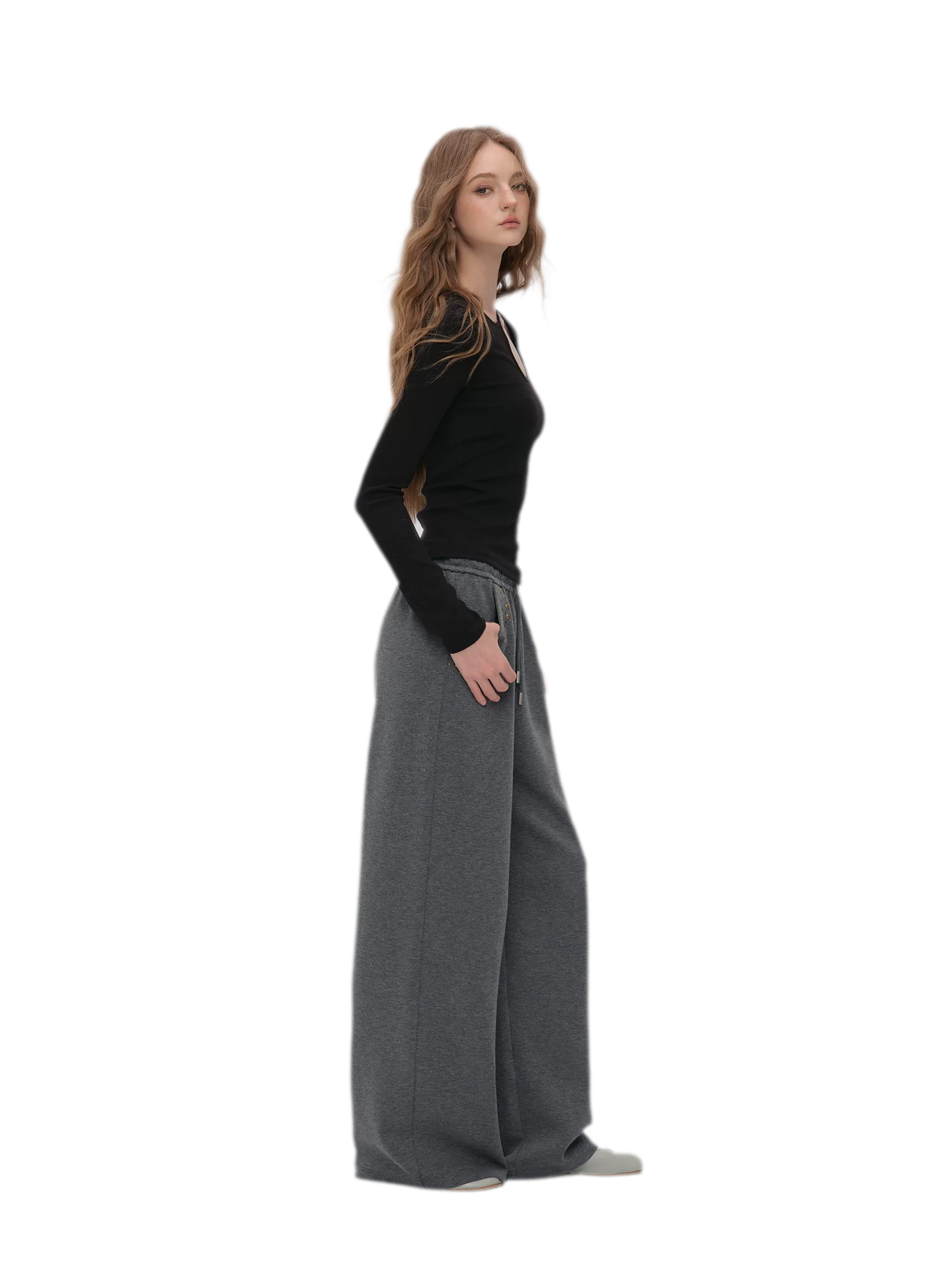 Air-Layer Rivet Wide-Leg Pants