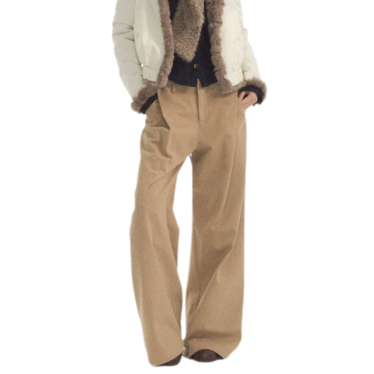 Geplooide broek met wijde pijpen van wolachtige stof