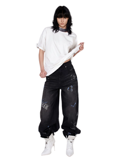 Graphic Scarf Detail Loose T-Shirt